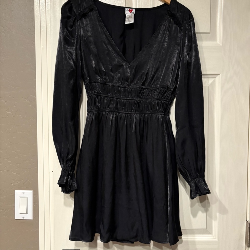 HEART AND HEELS Black Mini Dress Size Medium Liquid Organza Formal Holiday